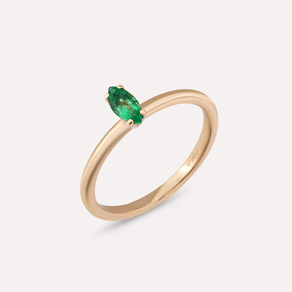 Olivia 0.34 CT Marquise Cut Emerald Rose Gold Ring - 4
