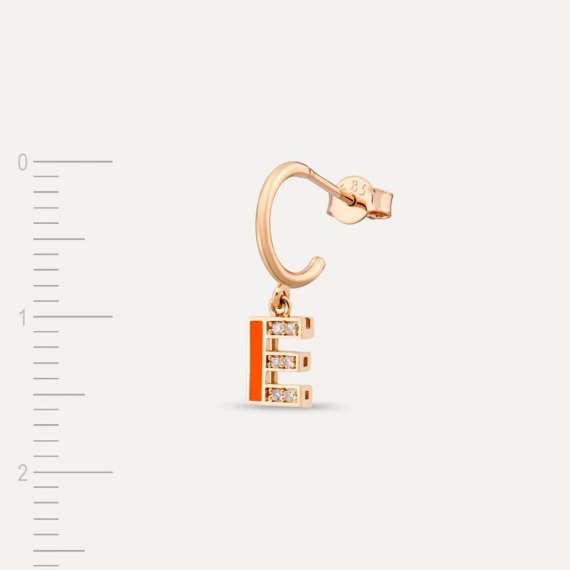 Orange Enamel and Diamond E Letter Single Dangling Earring - 4