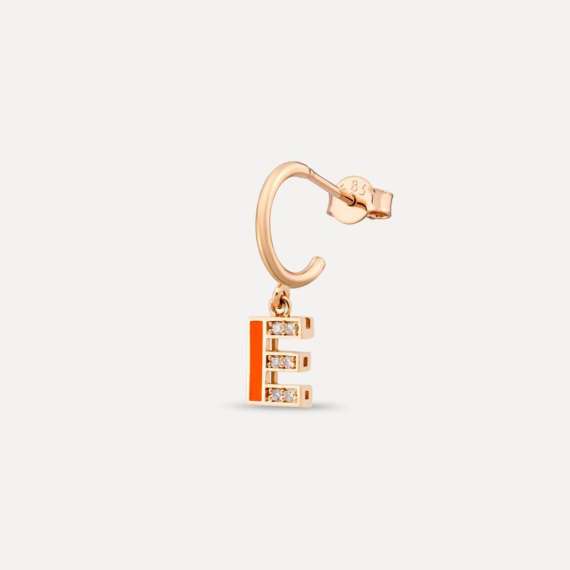 Orange Enamel and Diamond E Letter Single Dangling Earring - 1