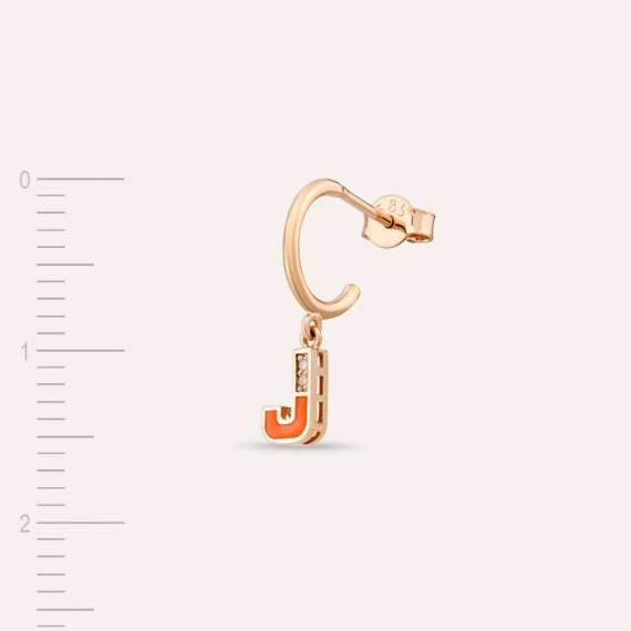 Orange Enamel and Diamond J Letter Single Dangling Earring - 3