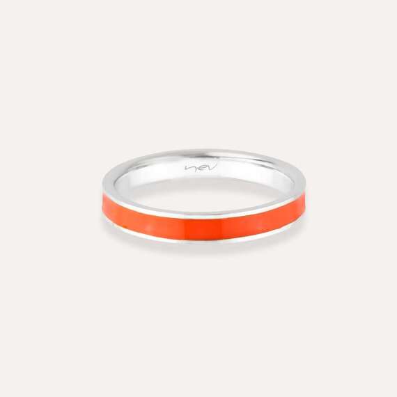 Orange Enamel Gold Ring - 3