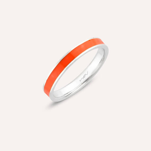 Orange Enamel Gold Ring - 1