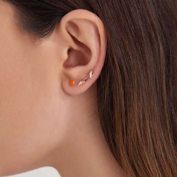 Orange Enamel Rose Gold Drop Shaped Single Earring - 2