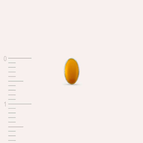 Orange Enamel White Gold Oval Single Earring - 4