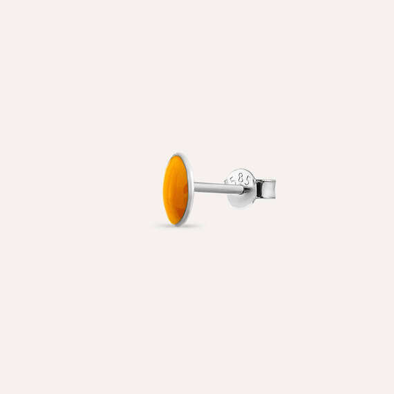 Orange Enamel White Gold Oval Single Earring - 1