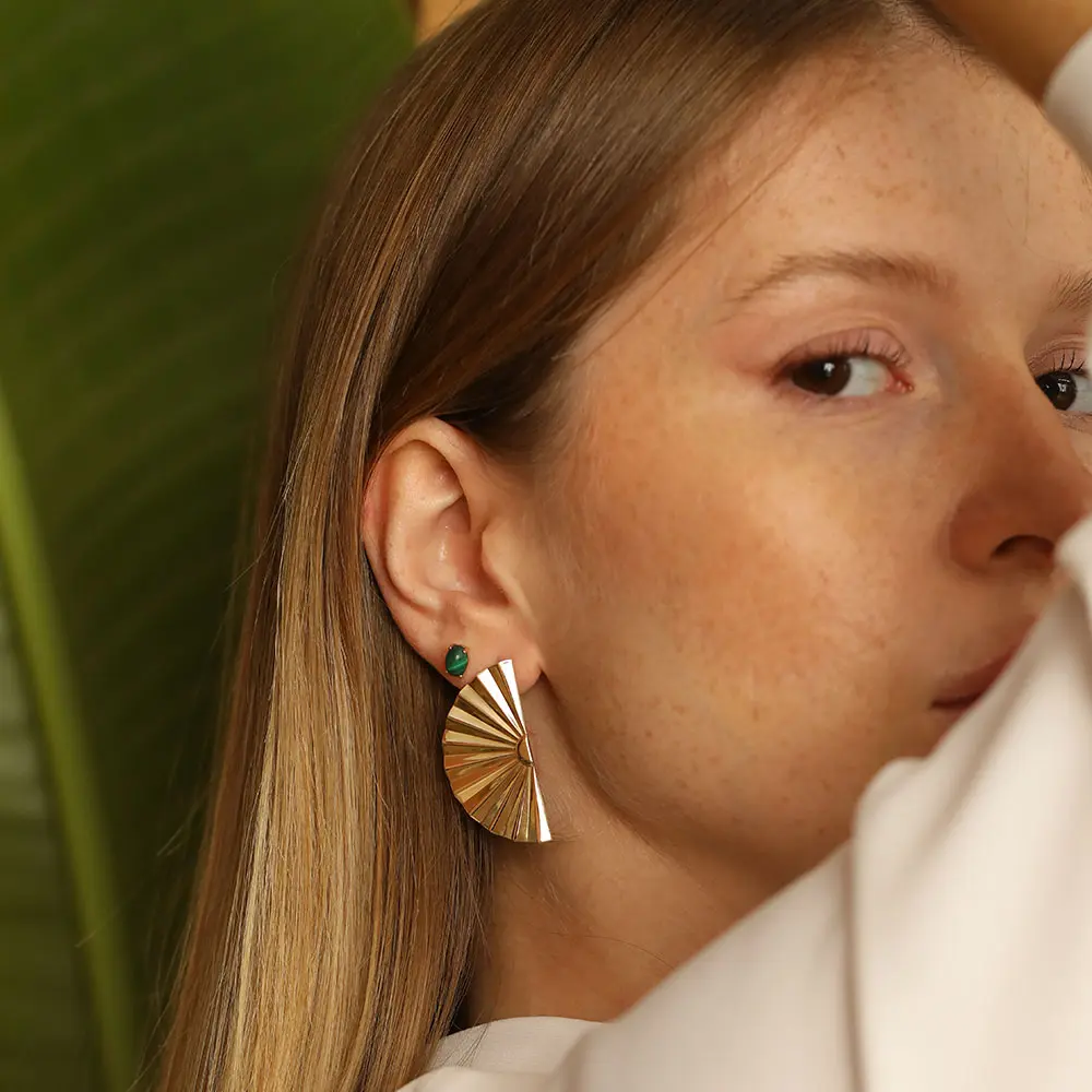 Oval Cut Malachite Rose Gold Single Earring - 2