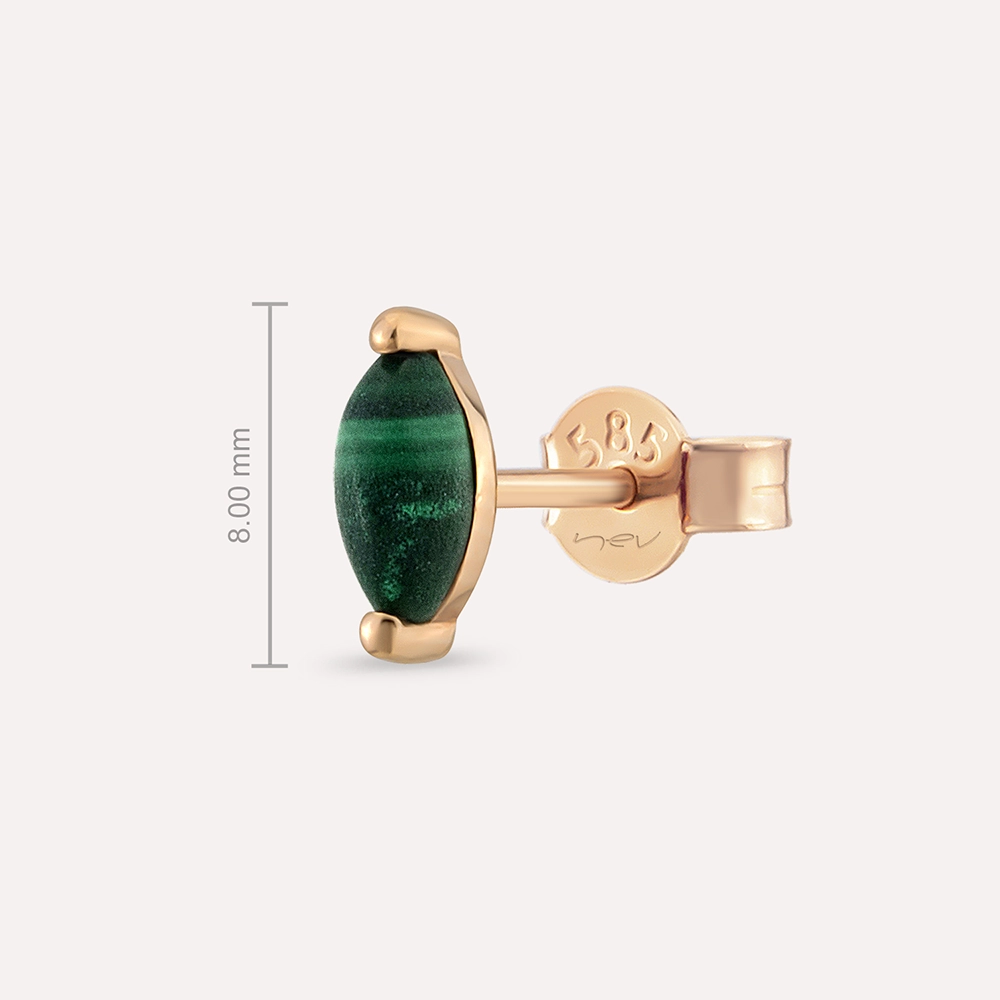 Marquise Cut Malachite Rose Gold Single Earring - 3