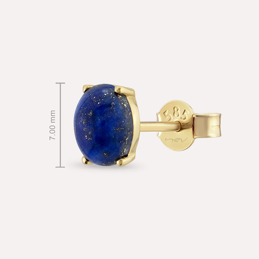 Oval Kesim Lapis Taşlı Sarı Altın Tek Küpe - 3