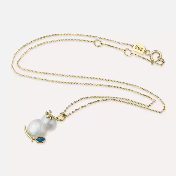 Owl Natural Pearl and Opal Yellow Gold Necklace - 3