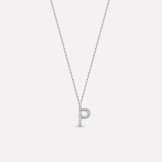 P Letter 0.10 CT Diamond White Gold Necklace - 1