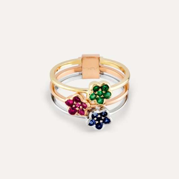 Paradise 0.81 CT Emerald, Sapphire and Ruby Ring - 3