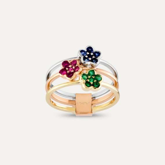 Paradise 0.81 CT Emerald, Sapphire and Ruby Ring - 2
