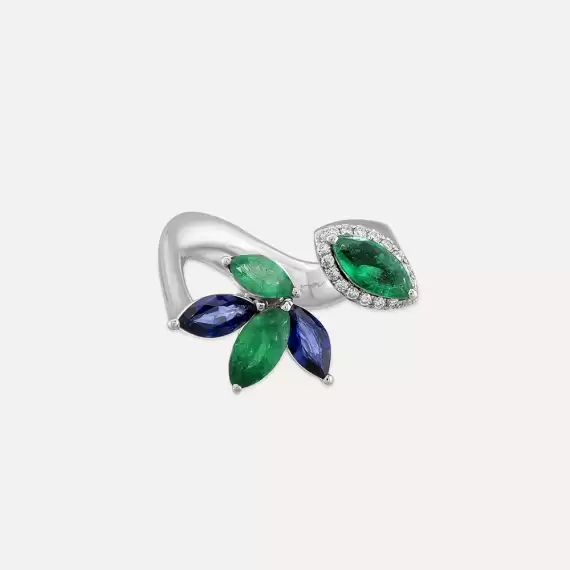 Patricia 3.04 CT Emerald and Sapphire White Gold Ring - 3