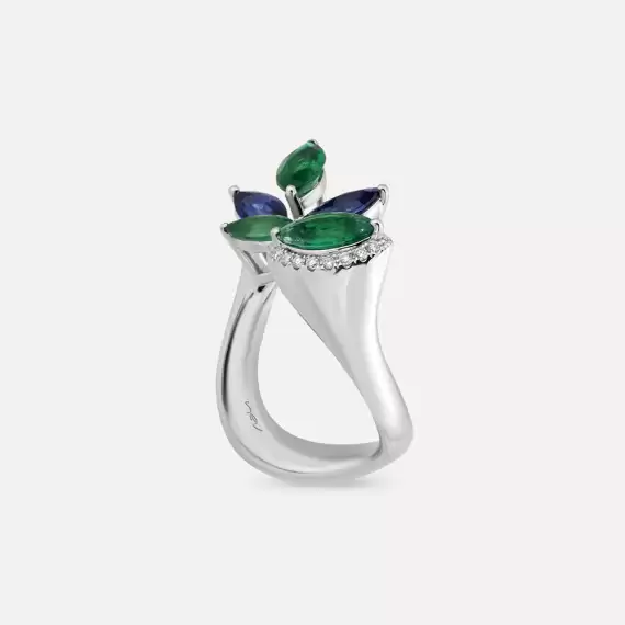 Patricia 3.04 CT Emerald and Sapphire White Gold Ring - 4
