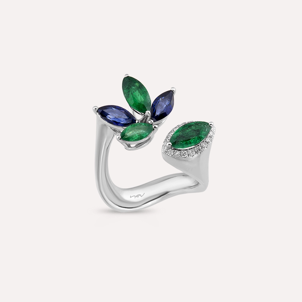 Patricia 3.04 CT Emerald and Sapphire White Gold Ring - 1