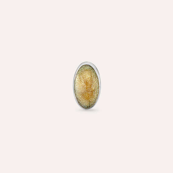 Pearly Enamel White Gold Oval Single Earring - 3