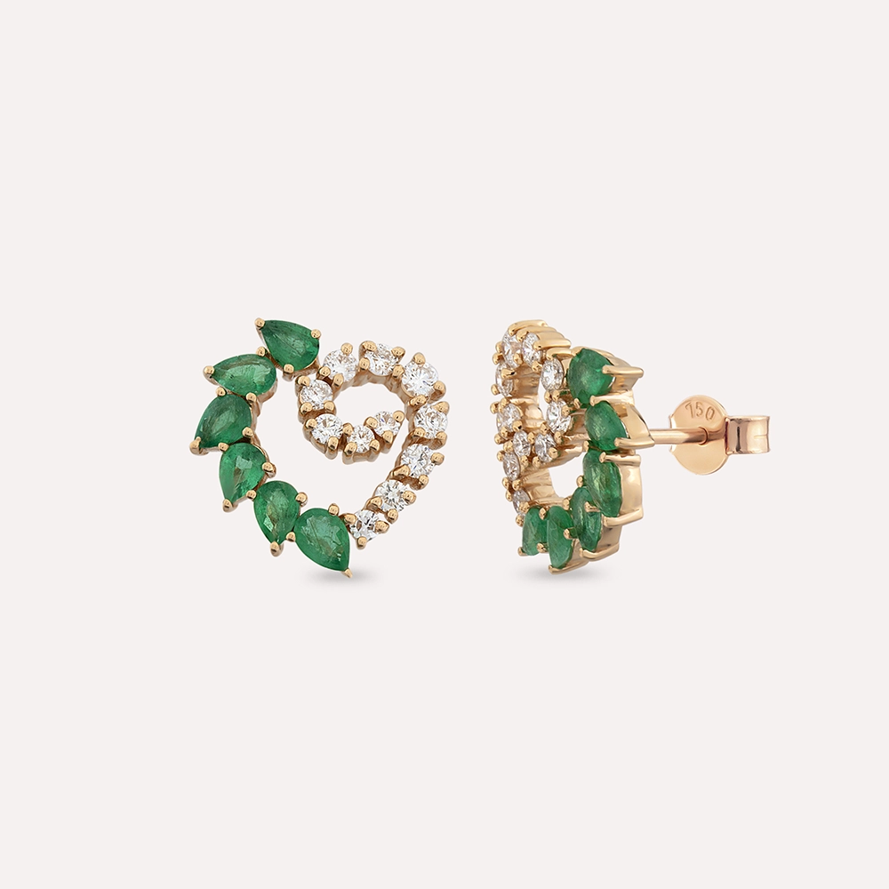 Peri 1.78 CT Pear Cut Emerald and Diamond Rose Gold Earring - 1