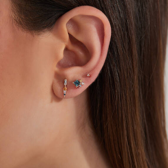 Perseus 0.17 CT Multicolor Sapphire and Baguette Cut Diamond Mini Single Earring - 2