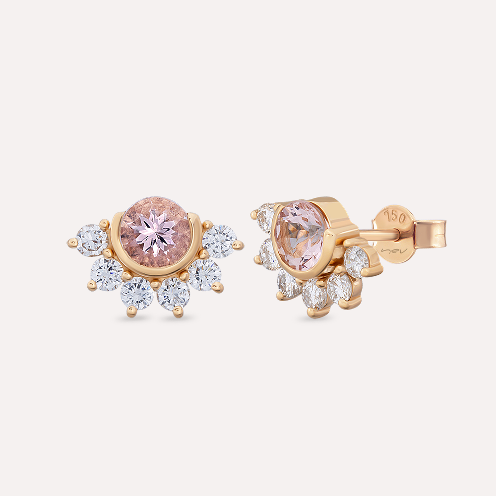Pery 2.60 CT Morganite and Diamond Rose Gold Earring - 1