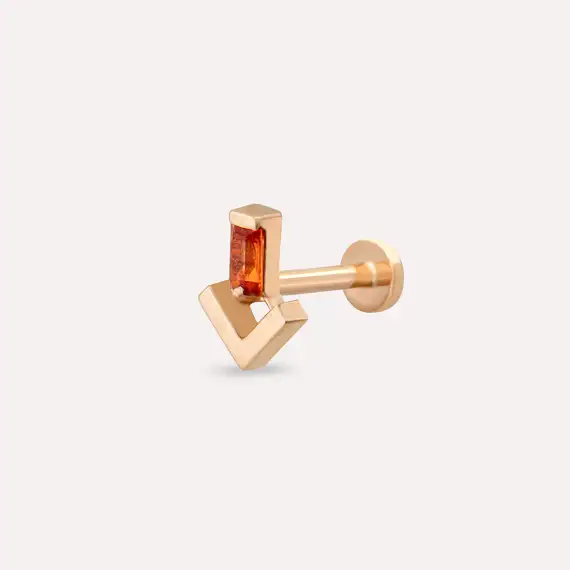 Petra Orange Safir Taşlı Rose Altın Piercing - 1