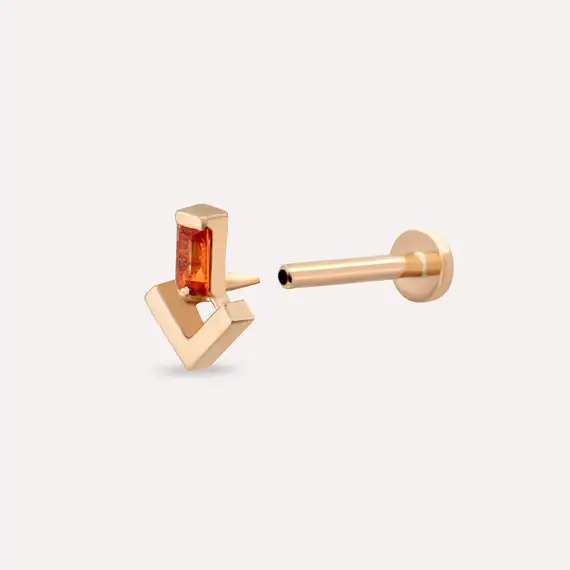 Petra Orange Safir Taşlı Rose Altın Piercing - 5