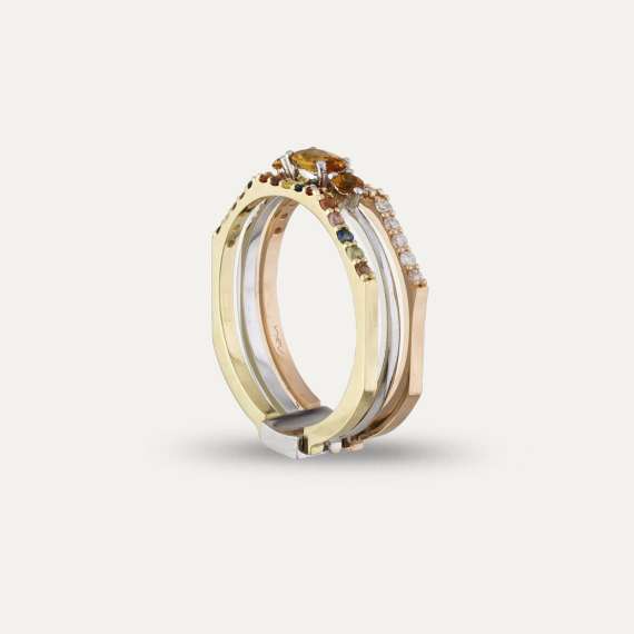 Pina 0.74 CT Diamond and Multicolor Sapphire Ring - 3