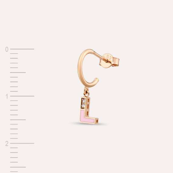 Pink Enamel and Diamond L Letter Single Dangling Earring - 3