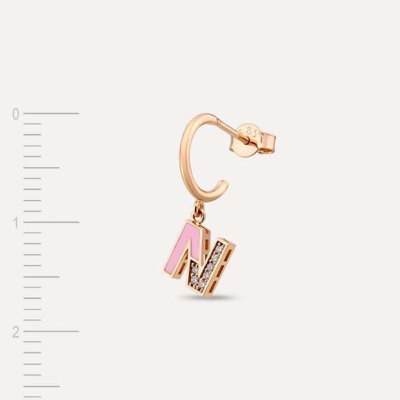 Pink Enamel and Diamond N Letter Single Dangling Earring - 4