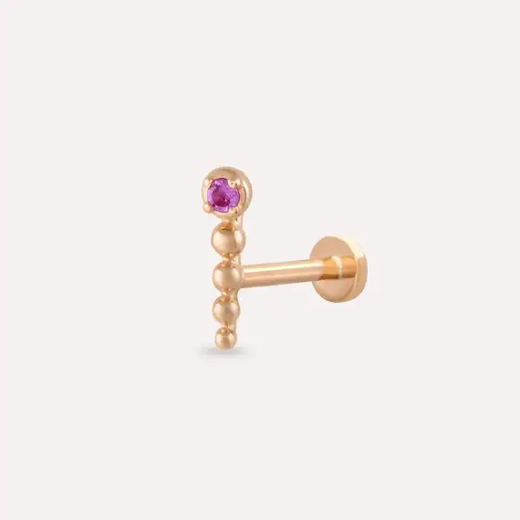 Point Pink Safir Taşlı Rose Altın Piercing - 1