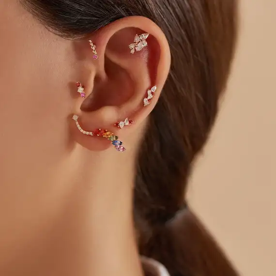 Point Pink Safir Taşlı Rose Altın Piercing - 2