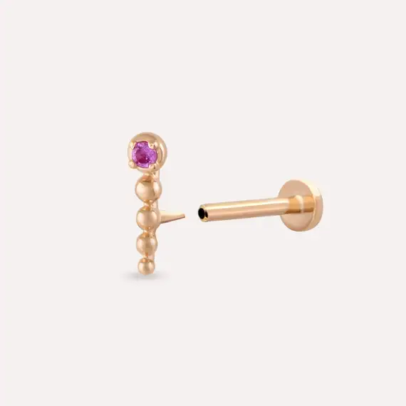 Point Pink Safir Taşlı Rose Altın Piercing - 4