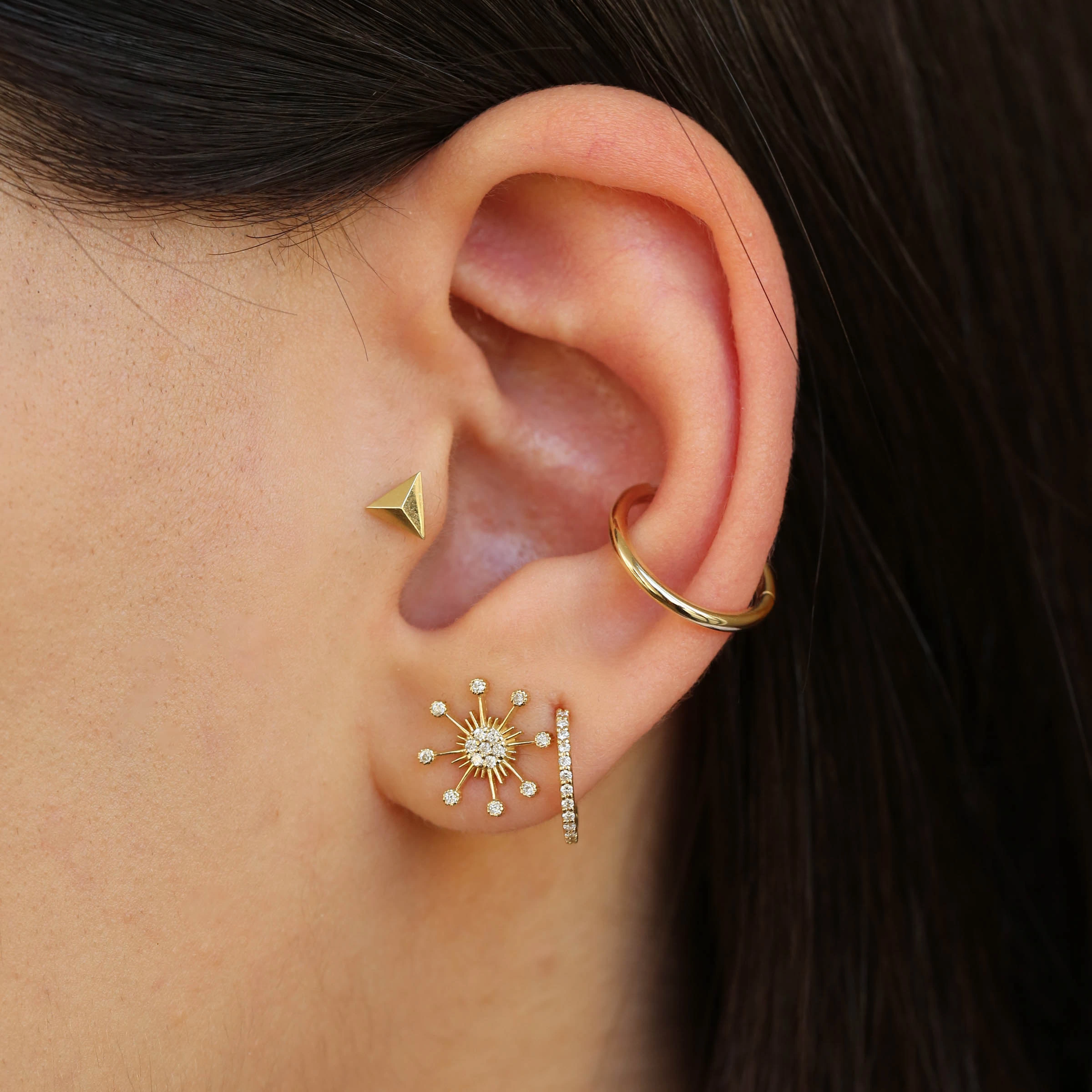 Piramit Sarı Altın Piercing - 2