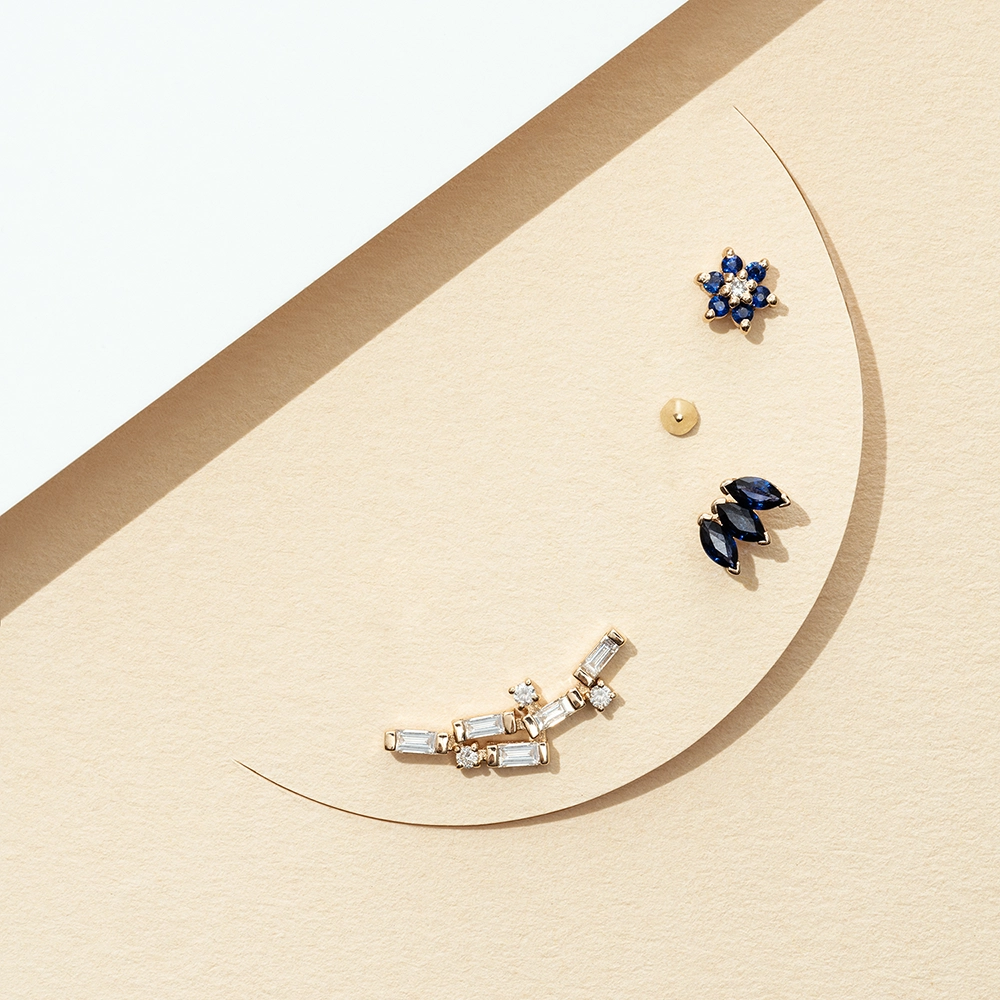Plume Marquise Cut Sapphire Rose Gold Piercing - 2
