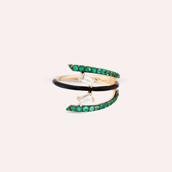Polaris 0.54 CT Emerald and Baguette Cut Diamond Black Enamel Ring - 5