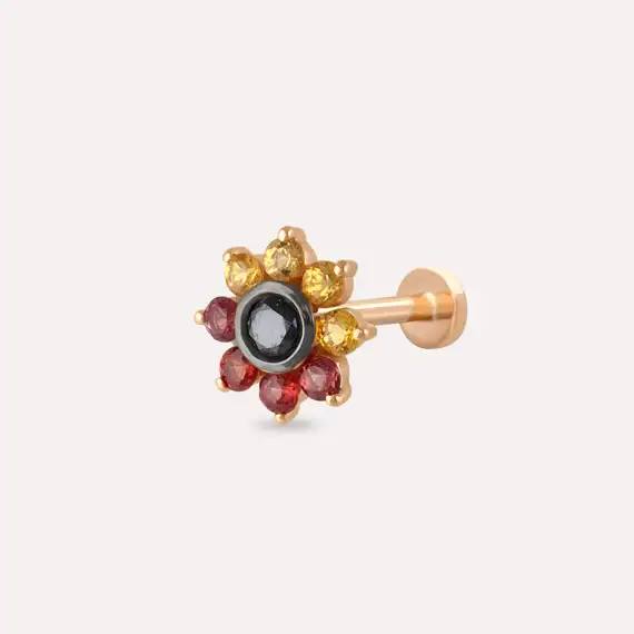 Pollen Multicolor Safir ve Siyah Pırlanta Taşlı Rose Altın Piercing - 1