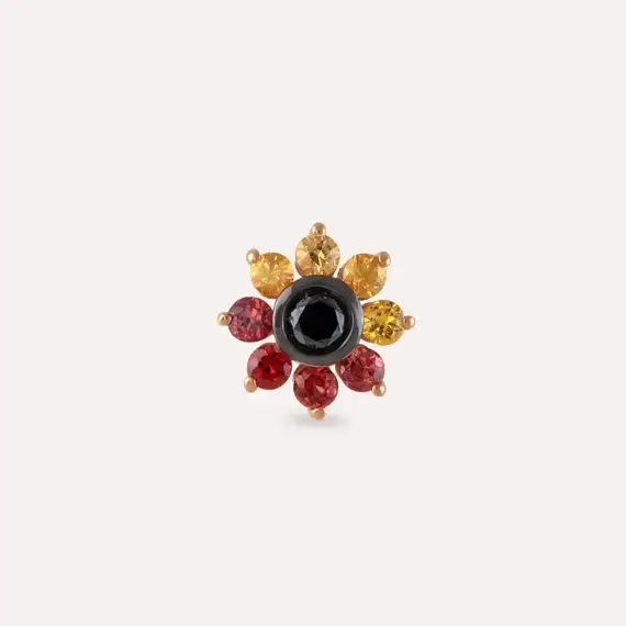 Pollen Multicolor Safir ve Siyah Pırlanta Taşlı Rose Altın Piercing - 3