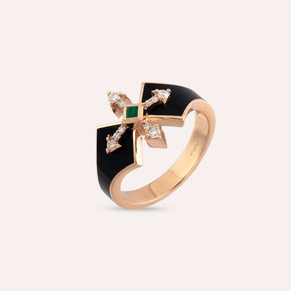 Pollux 0.18 CT Emerald and Diamond Black Enamel Rose Gold Ring - 3