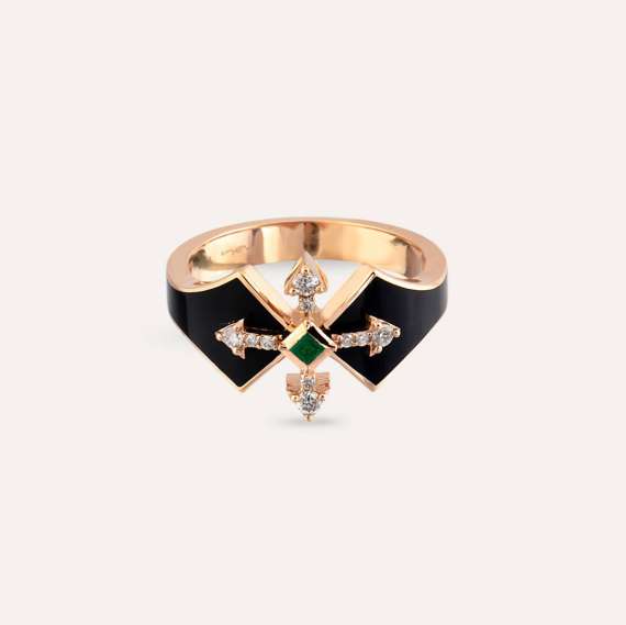 Pollux 0.18 CT Emerald and Diamond Black Enamel Rose Gold Ring - 4