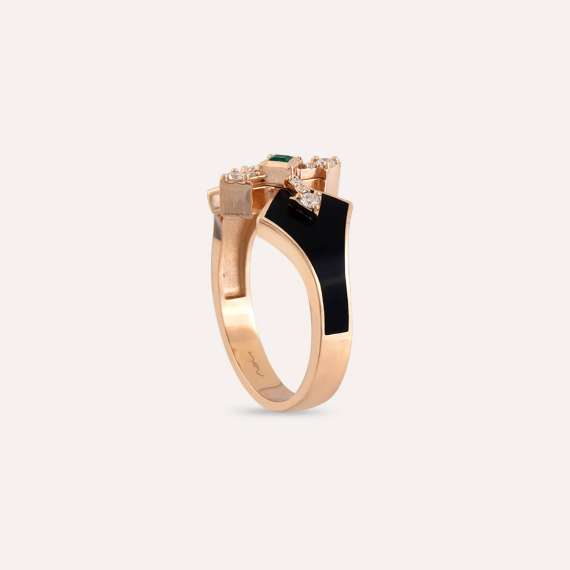 Pollux 0.18 CT Emerald and Diamond Black Enamel Rose Gold Ring - 5