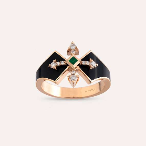 Pollux 0.18 CT Emerald and Diamond Black Enamel Rose Gold Ring - 1