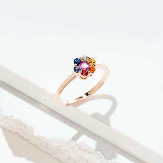 Posy 0.74 CT Multicolor Sapphire Rose Gold Ring - 1