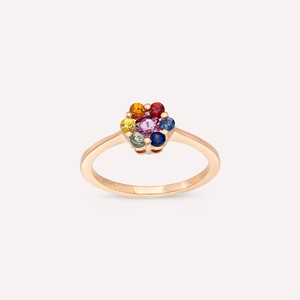 Posy 0.74 CT Multicolor Sapphire Rose Gold Ring - 3