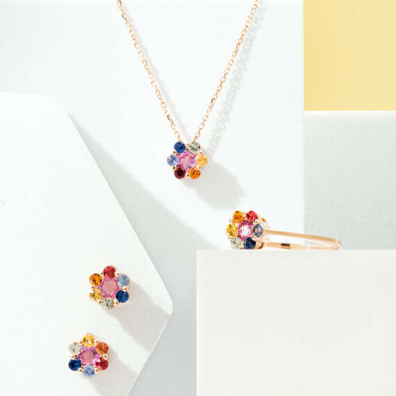 Posy 0.71 CT Multicolor Sapphire Rose Gold Necklace - 5