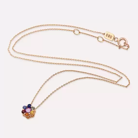 Posy 0.71 CT Multicolor Sapphire Rose Gold Necklace - 3
