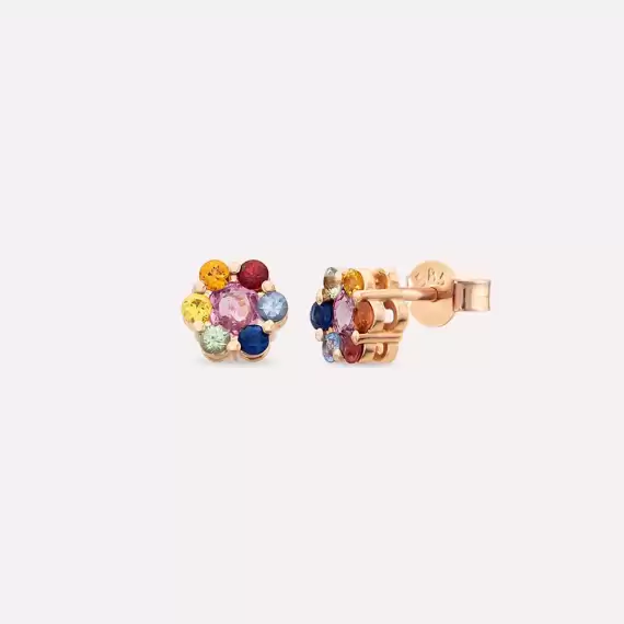 Posy 1.43 CT Multicolor Sapphire Rose Gold Earring - 1