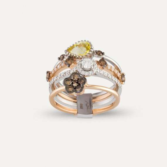 Pousse 2.04 CT Diamond and Pastel Yellow Sapphire Ring - 1