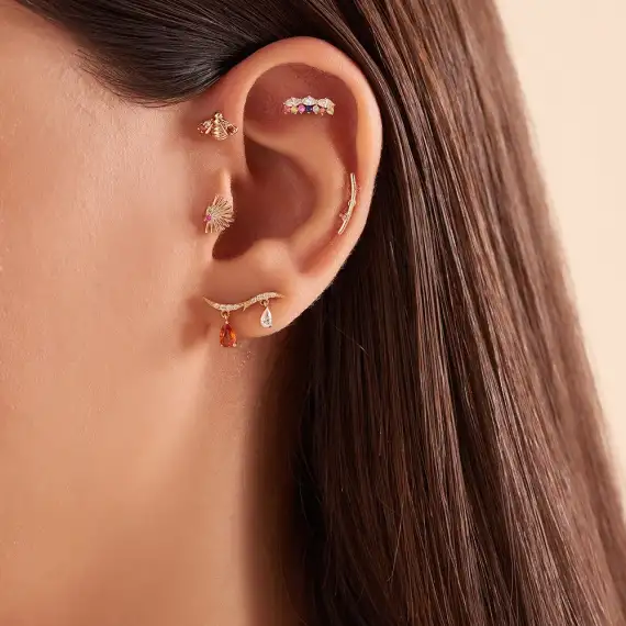 Pyxis Orange Sapphire and Diamond Rose Gold Single Earring - 2