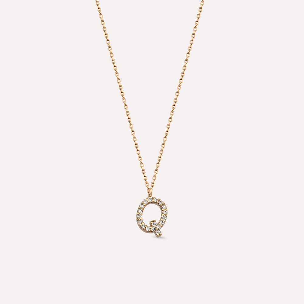 Q Letter 0.12 CT Diamond Rose Gold Necklace - 1