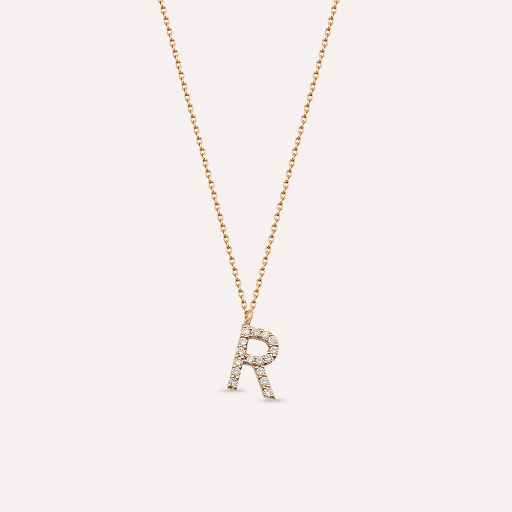 R Letter 0.10 CT Diamond Rose Gold Necklace - 1