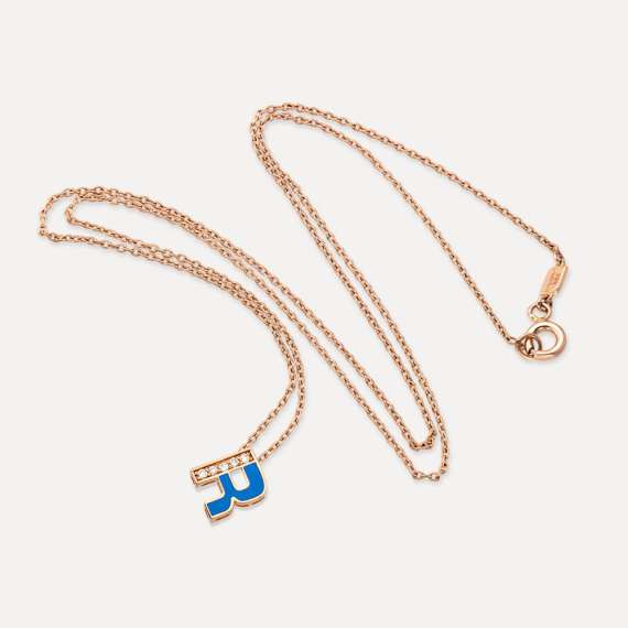 R Letter and Blue Enamel Rose Gold Pendant - 4